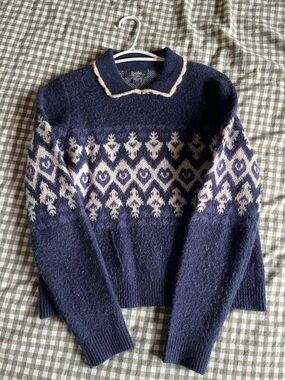 Belle navy and cream FairIsle crewneck sweater